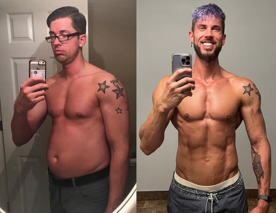 Jordan Moyer before and after his transformation